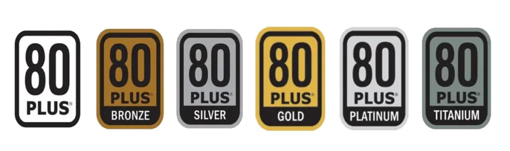 gambar logo-logo sertifikasi 80 Plus dari Bronze sampai Titanium
